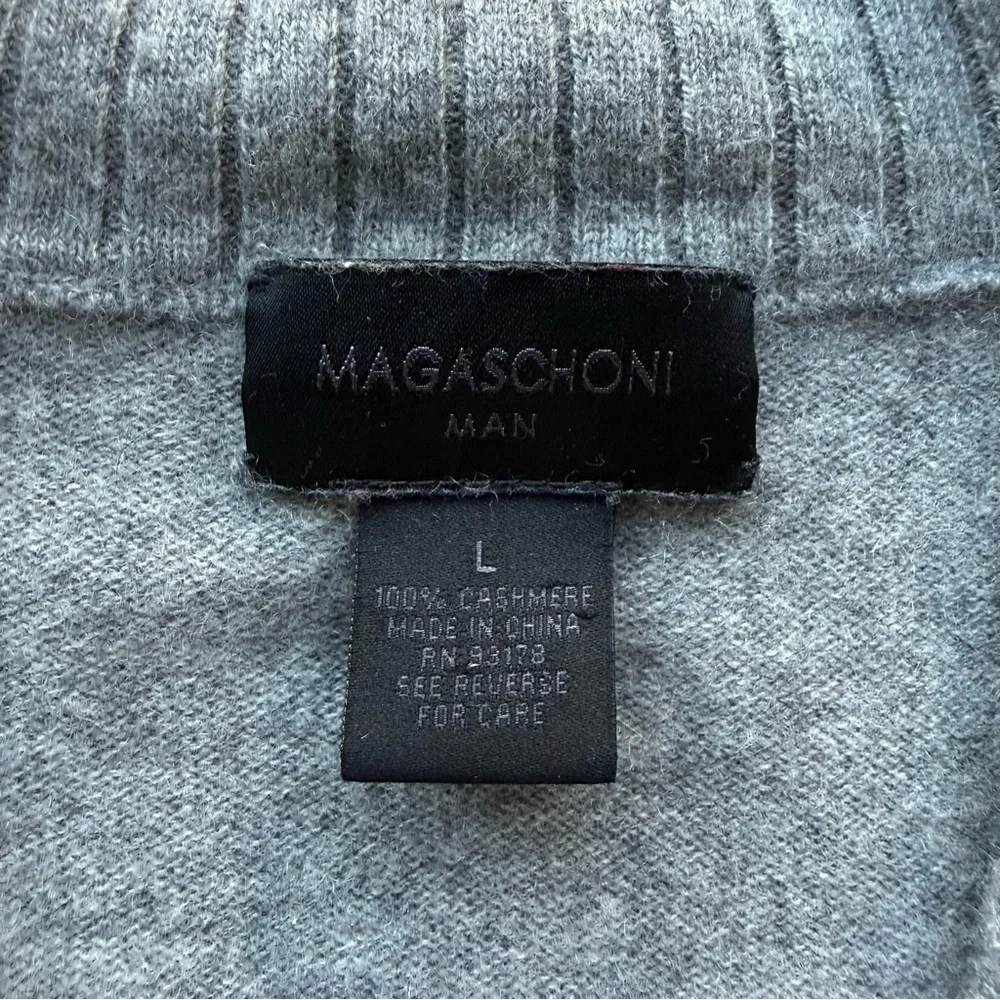 Magaschoni Man Cashmere Quarter Zip Sweater Gray Size L